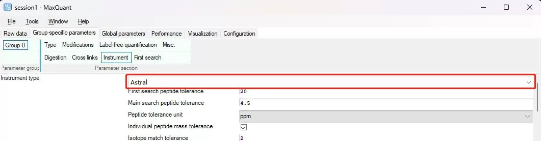 figure 9. parameter setting for instrument